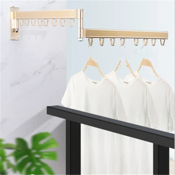 Folding Clothes Drying Rack made of rust-resistant aluminum alloy, featuring a sturdy triangle frame and track system for secure drying