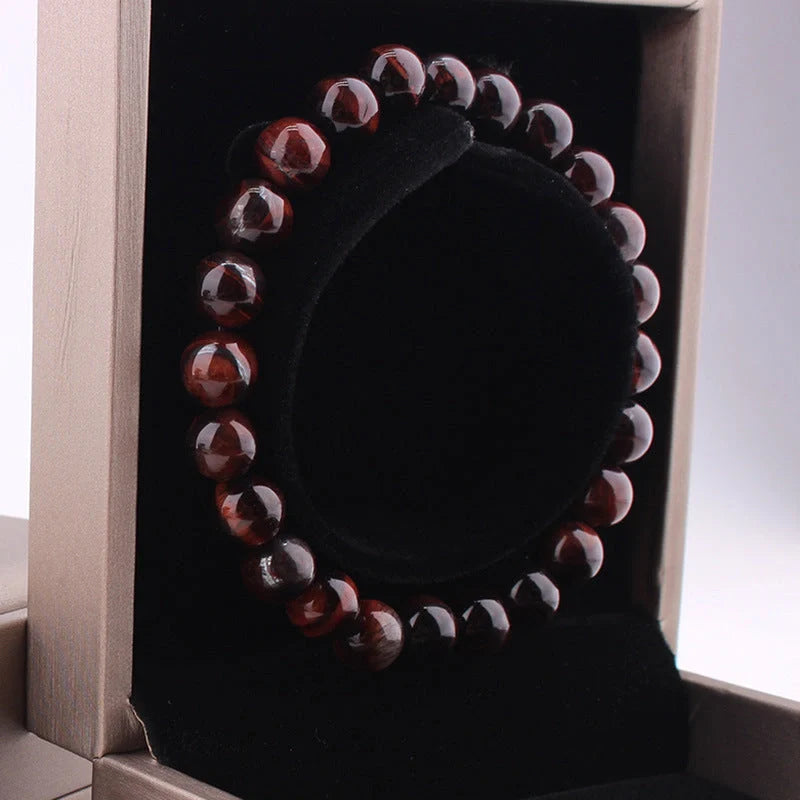 Vintage red tiger eye anti-fatigue bracelet with geometric design