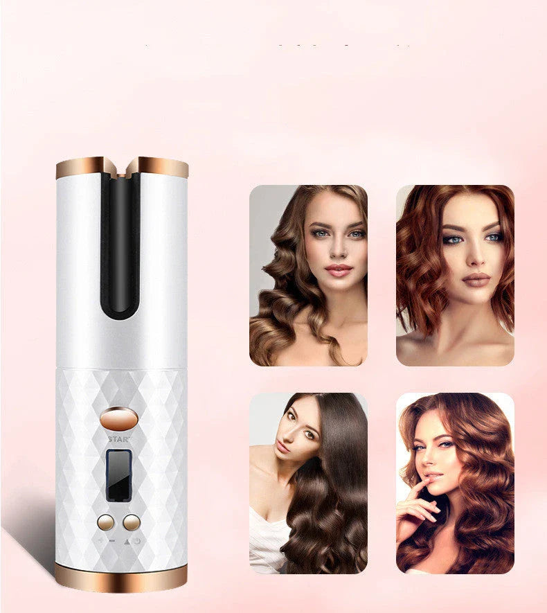 Cordless Automatic Hair Curler with LCD Display for creating salon-quality curls and waves on the go