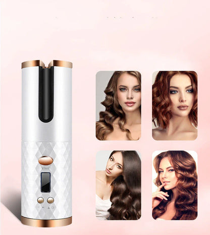 Cordless Automatic Hair Curler with LCD Display for creating salon-quality curls and waves on the go
