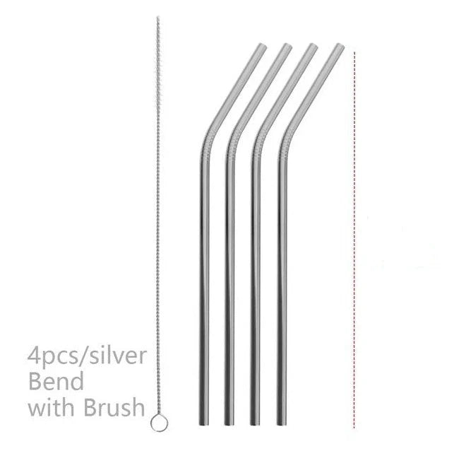Vibrant reusable stainless steel straws set with cleaning brush, eco-friendly alternative to plastic