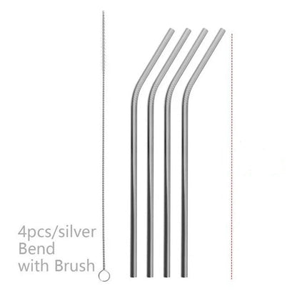 Vibrant reusable stainless steel straws set with cleaning brush, eco-friendly alternative to plastic