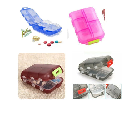 10-grid moisture-proof travel pill organizer in various colours for secure medication storage