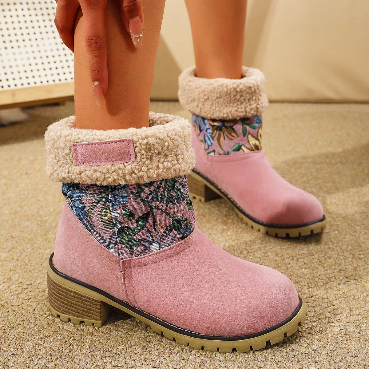 Stylish floral embroidered snow boots for women in multiple colors and sizes