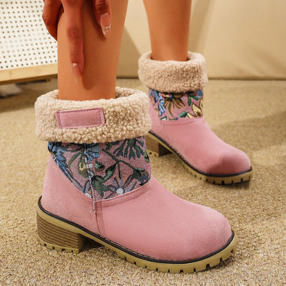 Stylish floral embroidered snow boots for women in multiple colors and sizes
