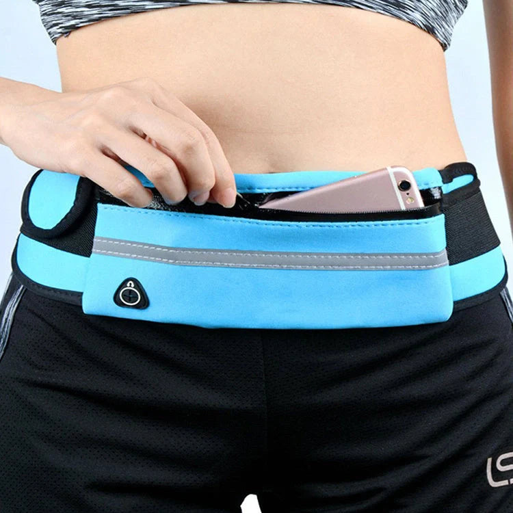 Slim nylon fitness waist bag with zipper pocket for secure storage during sports