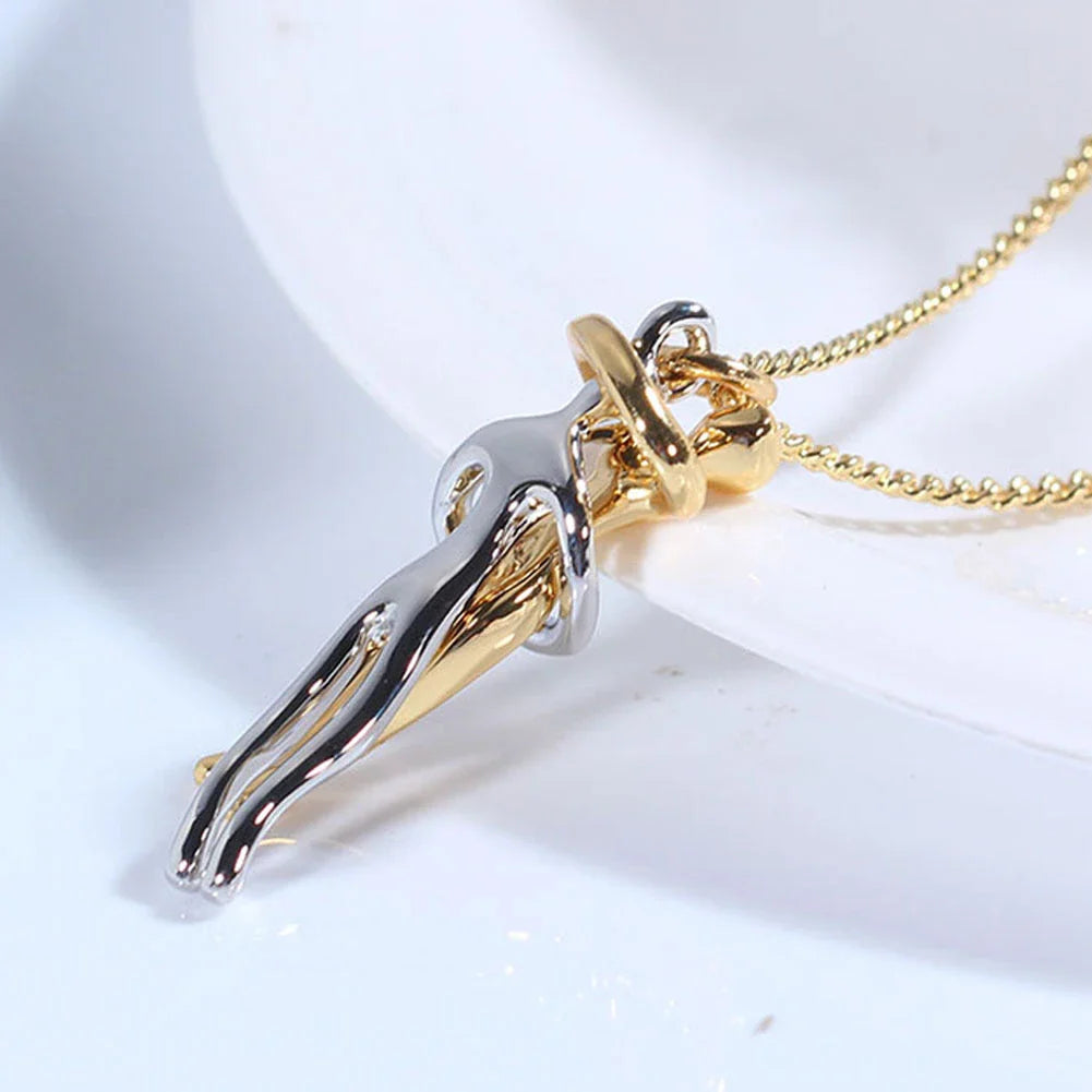 Stylish brass hugging couple necklace with minimalist design - a thoughtful Valentine's Day gift