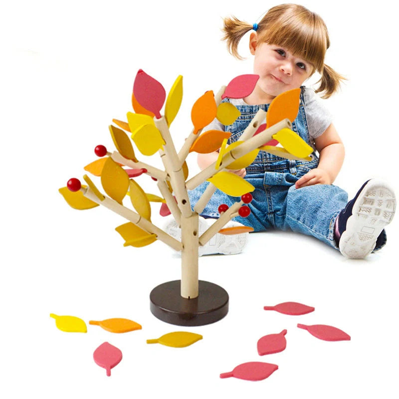 Building Block Leaf Tree: Children's DIY handmade 3D intelligence toy in natural wood