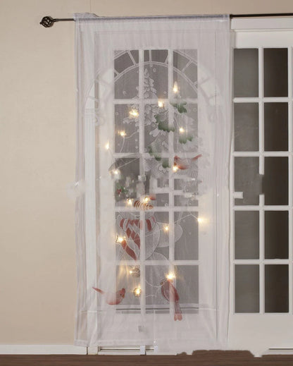 Christmas themed vertical blackout curtains with Santa, snowmen, and deer designs