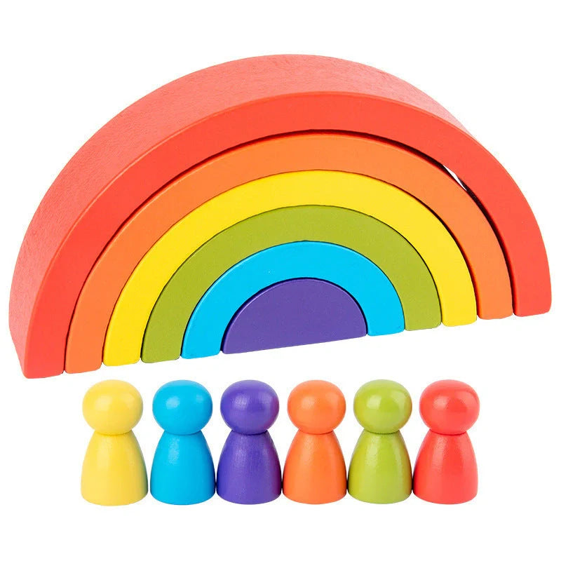 Eco-friendly wooden rainbow arched building blocks for creative and safe play