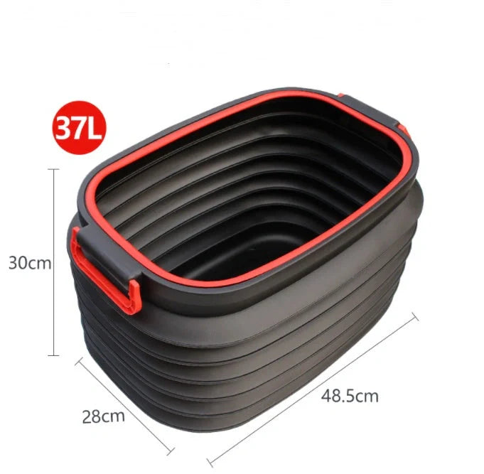 Vehicle-Mounted Retractable Fishing and Car Washing Bucket in black and red