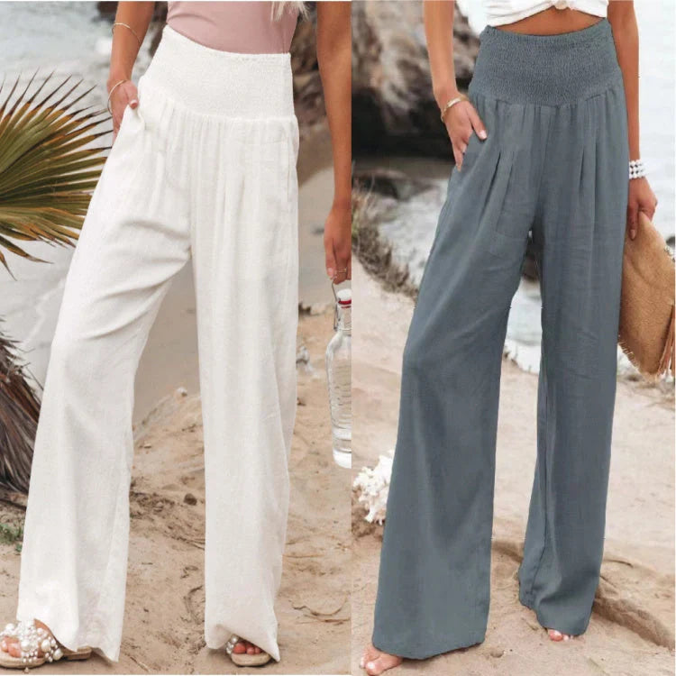 Women's stylish cotton linen wide leg trousers in various colours