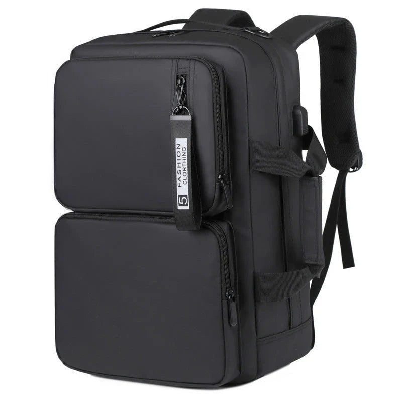 Versatile backpack with large capacity and laptop compartment, made of durable oxford cloth in grey and black colors