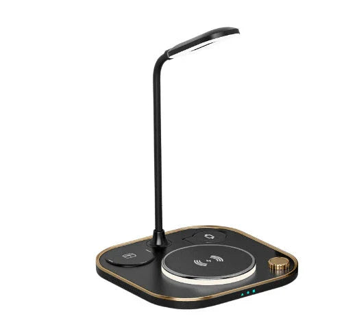Versatile 3-in-1 wireless charging desk lamp with adjustable LED lighting and fast 15W Qi charging for smartphones and devices