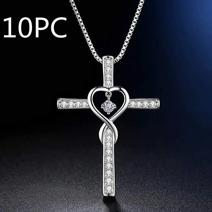 Elegant gold-plated Christian cross necklace with sparkling zircon and diamond gemstones
