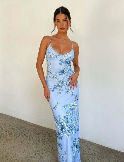 Y2K slim fit floral print slip dress with adjustable suspenders in various colours