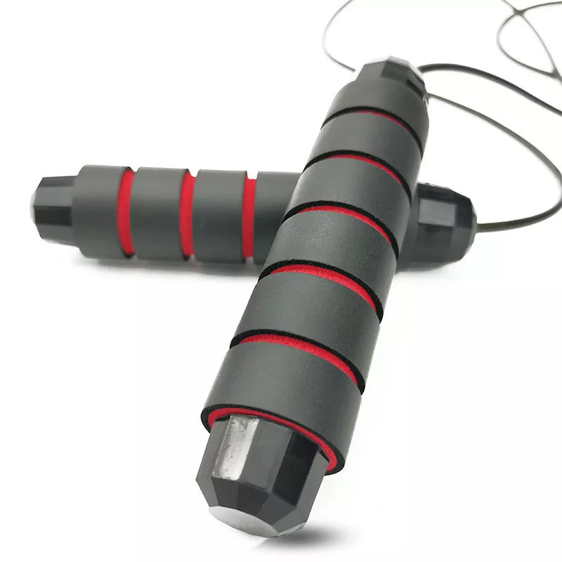 Adjustable load steel wire skipping rope in black and red stripes for weight loss