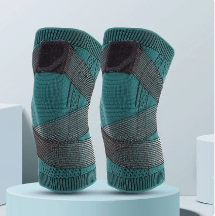 Adjustable nylon sports knee pads in pink, blue, and black
