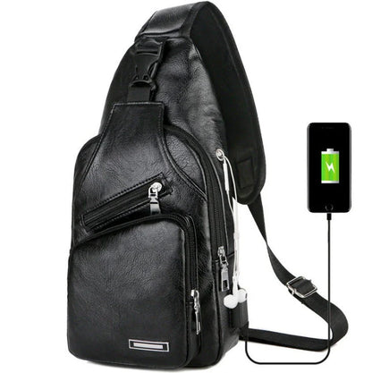 Stylish USB charging messenger bag with wear-resistant fabric, headphone jack, and spacious front pocket for modern, tech-savvy individuals