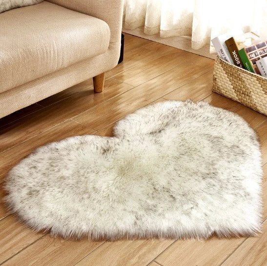 Luxury heart-shaped plush carpet in various colours and sizes, featuring a soft, non-slip design for comfortable home decor