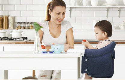 Foldable high chair with safety belt, perfect for portable infant feeding at home or while traveling