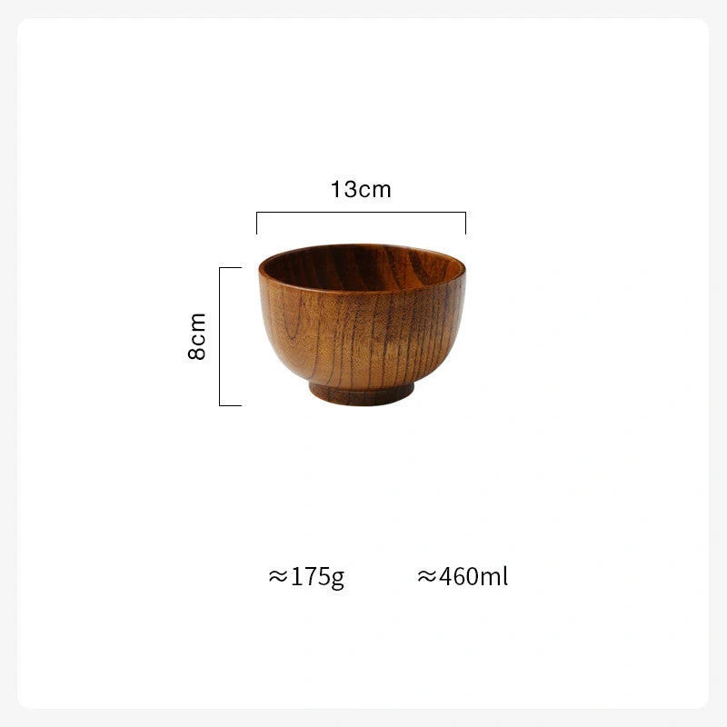 Handmade Japanese style wooden bowls in three sizes for rice, soup, and salad
