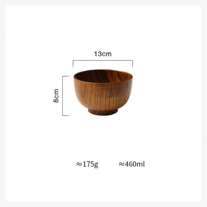 Handmade Japanese style wooden bowls in three sizes for rice, soup, and salad