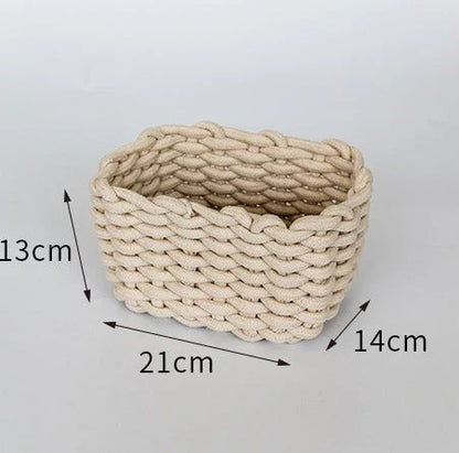 Hand-woven cotton rope storage basket in grey and white colours, featuring a minimalist nordic design for practical and stylish home organisation