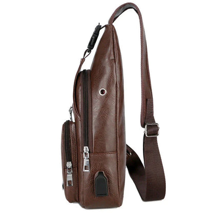 Stylish USB charging messenger bag with wear-resistant fabric, headphone jack, and spacious front pocket for modern, tech-savvy individuals