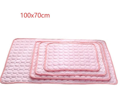 Premium pet cooling pad made with cold silk and breathable mesh to keep your furry friend comfortable in the summer heat