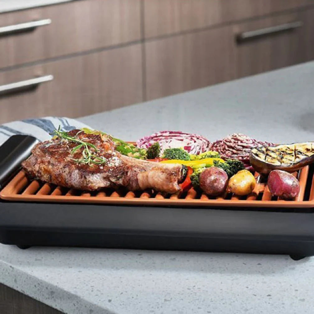Premium nonstick electric grill with temperature control for indoor barbecue-style cooking