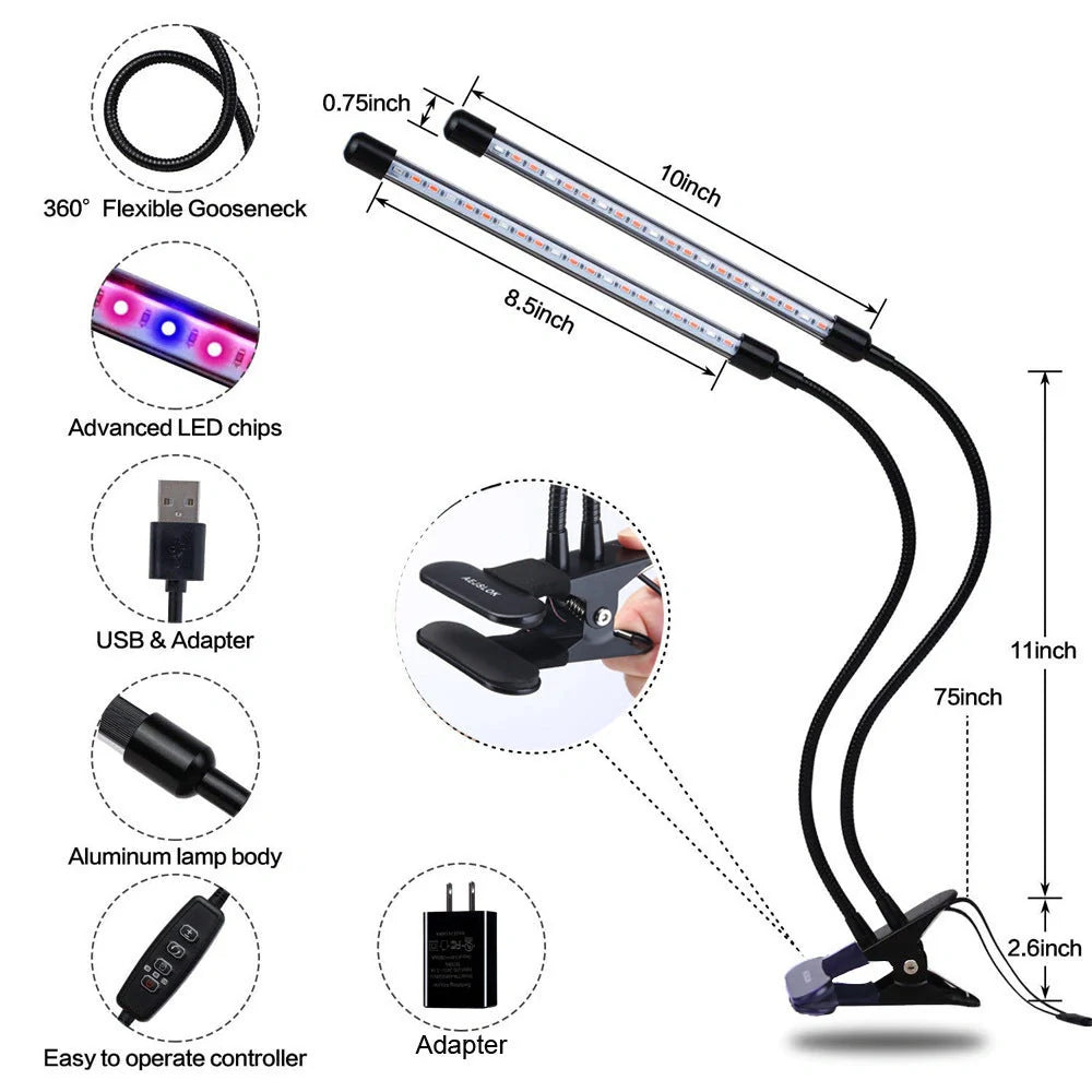 USB dimming timing plant light with adjustable settings for indoor gardening