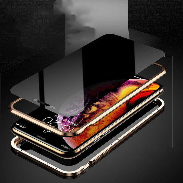 Sleek magnetic privacy phone case with tempered glass protection, compatible with various iPhone models