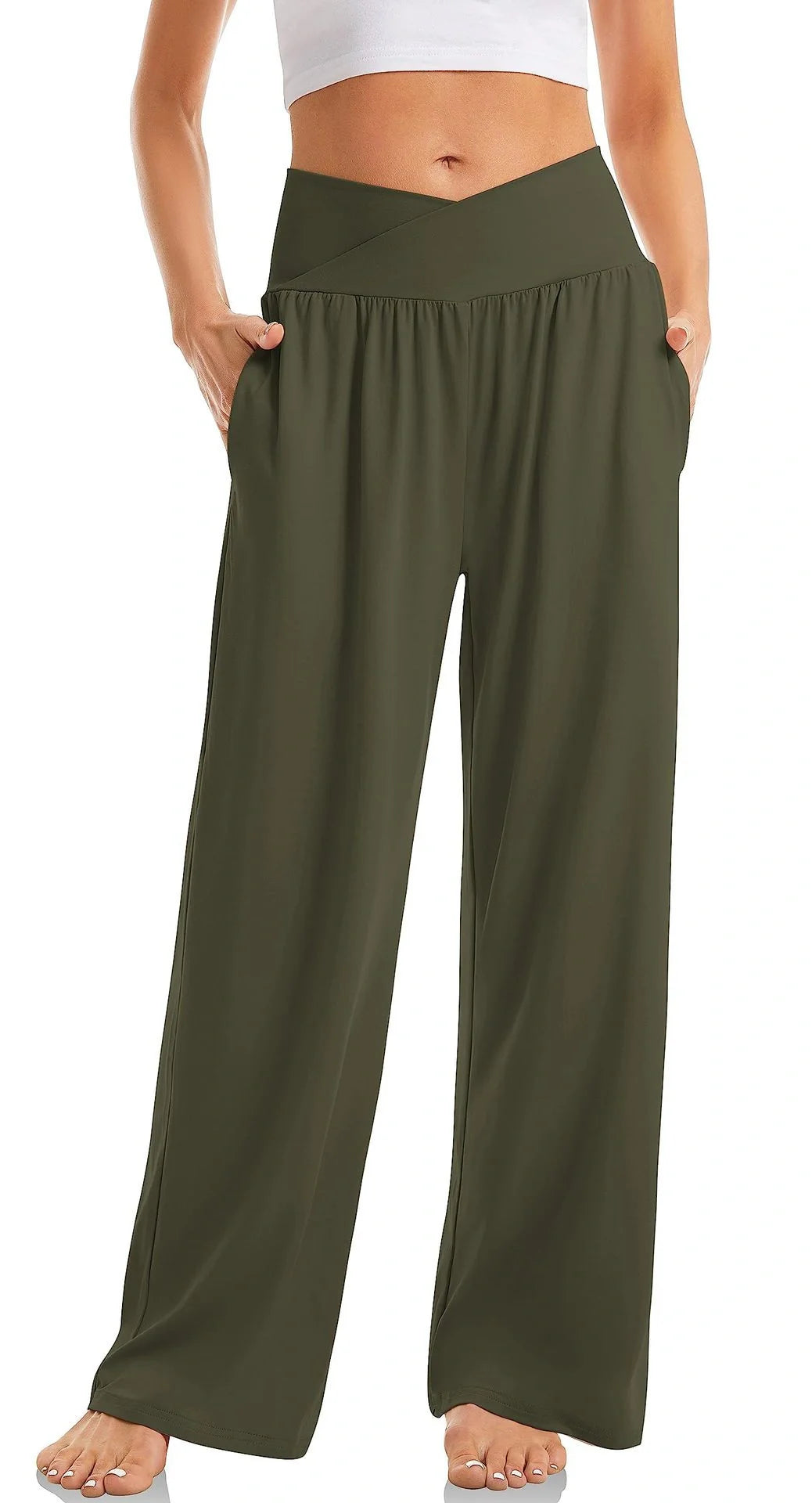 Women's Cross-Waist Yoga Trousers in various colours for comfort and style