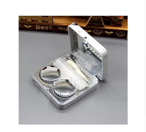 Square marble design contact lens case with mirror and accessories