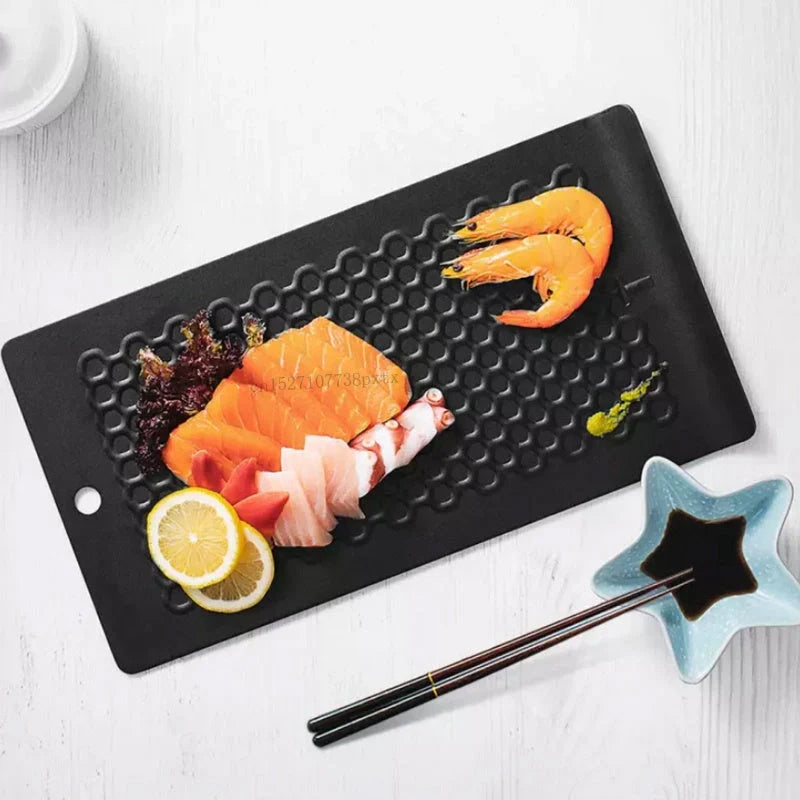 Black aluminium steak thaw board for efficient meat thawing