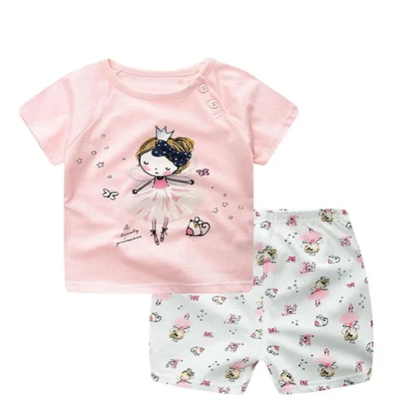 Cotton cartoon clothing sets for infants and young children in various patterns