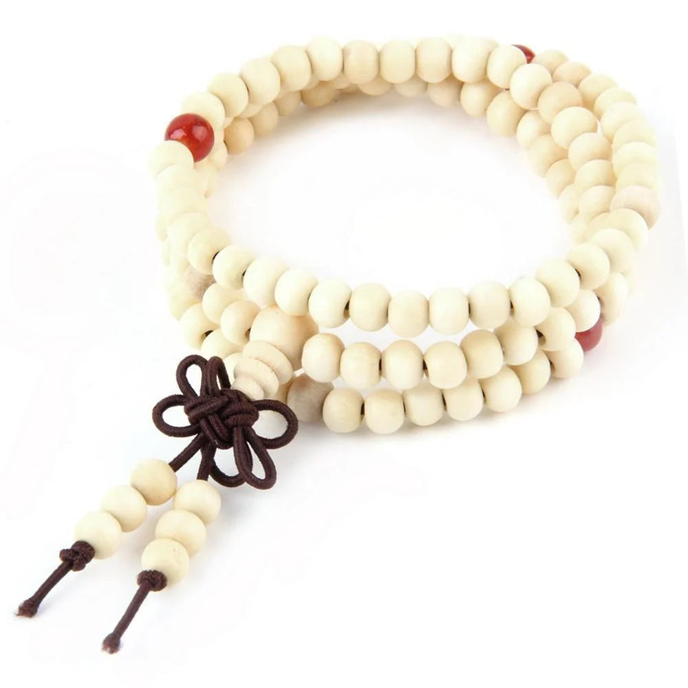 6mm Natural Sandalwood Buddhist Meditation 108 Beads Bracelet on wrist