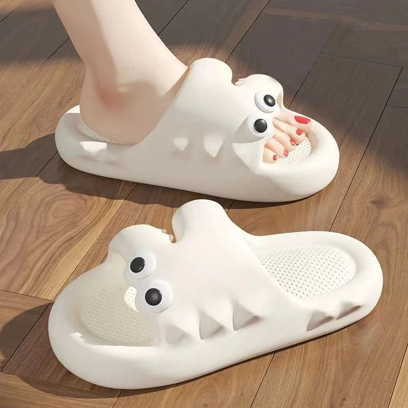 Cartoon-themed PVC slippers with non-slip thick soles in various colours