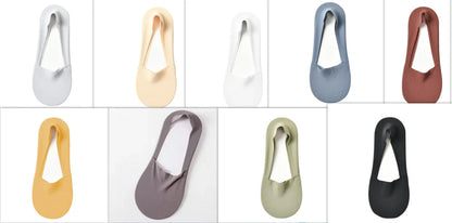Silicone Non-Slip Shallow Boat Socks for Ladies in various colors, including black, skin, khaki, silver, and more.