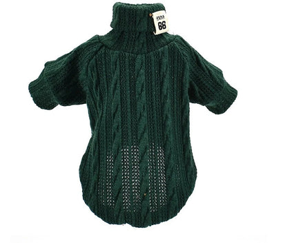 Dog wearing a warm acrylic turtleneck sweater in various colours, suitable for small to medium breeds.