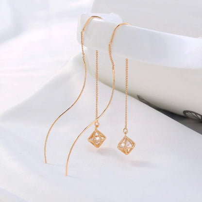 Gold Bronze Cutout Zircon Tassel Earrings with European and American Style