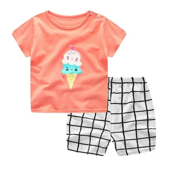 Cotton cartoon clothing sets for infants and young children in various patterns