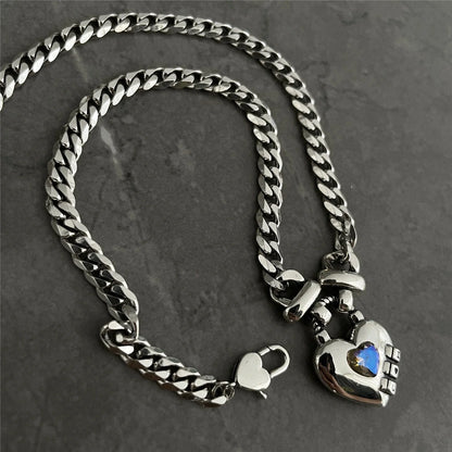 Heart Sweater Necklace in Thai silver with geometric heart design