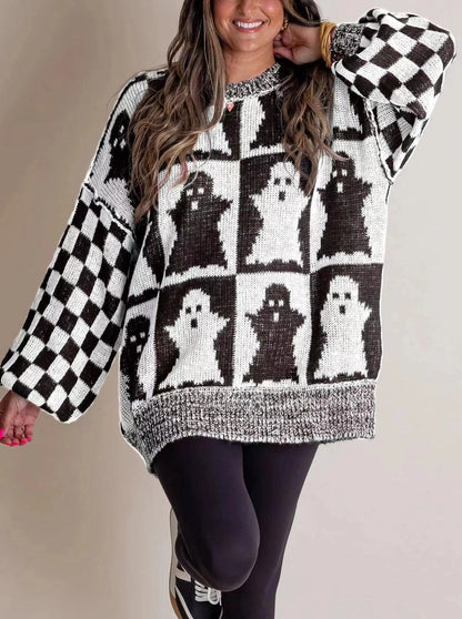 Halloween Cartoon Pumpkin Ghost Sweater in various colours