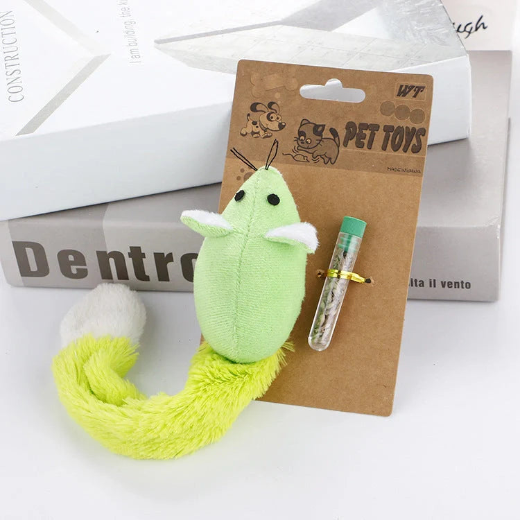 Mint-scented plush cat toy mouse in assorted colours for feline entertainment