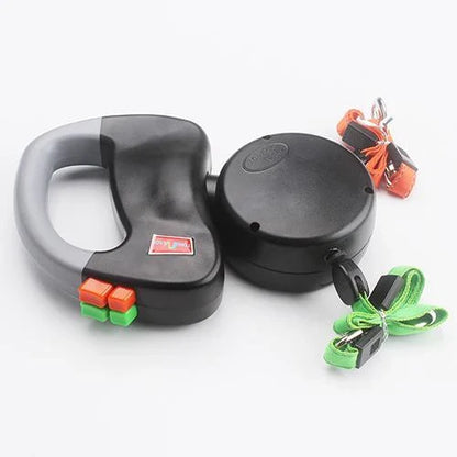 Premium retractable dual dog walking leash made of durable nylon material, offering hands-free control and adjustable length for dogs of all sizes.