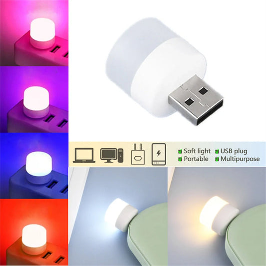 Compact USB LED night light with soft glow for reading and sleep