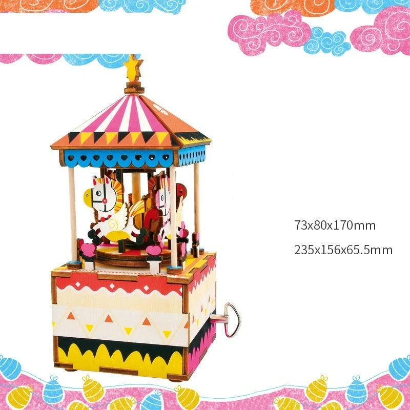 DIY 3D Kitty Ballet Wooden Puzzle and Music Box Toy, ready for assembly