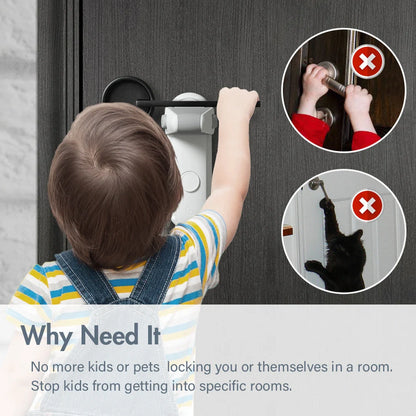 Children's door lever lock in enamel grey for safety and pet control